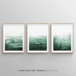 Green Wall Art, Emerald Green Art, Abstract Wall Art, Sage Green Wall Art, Modern Watercolor, 3 Piece Wall Art, Dark Green Prints, Bathroom