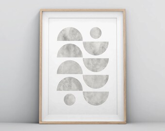 Mid Century Gray Wall Art Poster Print, Modern Black and White Wall Art, Minimalistic Geometric, Scandinavian, Japanese, Neutral, 24x36 Art