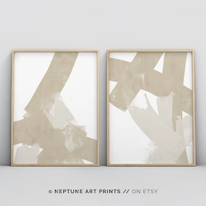 Arte mural de 2 piezas, Conjunto de 2 impresiones, Arte beige abstracto, Impresiones minimalistas, Conjunto de arte de pared grande, Impresiones de póster, Arte escandinavo, Tonos neutros