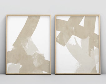 2 pièces d’art mural, ensemble de 2 estampes, art beige abstrait, estampes minimalistes, grand ensemble d’art mural, estampes d’affiches, art scandinave, tons neutres