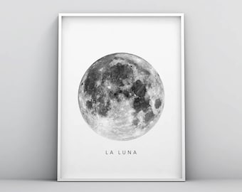 Full Moon Poster Art, Lunar Moon Print, Digital Download La Luna Moon Poster, Vintage Luna Print, Solar System Art, Celestial Dorm Room Art