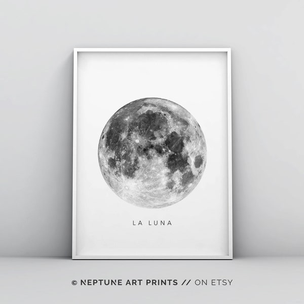 Full Moon Poster Art, Lunar Moon Print, Digital Download La Luna Moon Poster, Vintage Luna Print, Solar System Art, Celestial Dorm Room Art