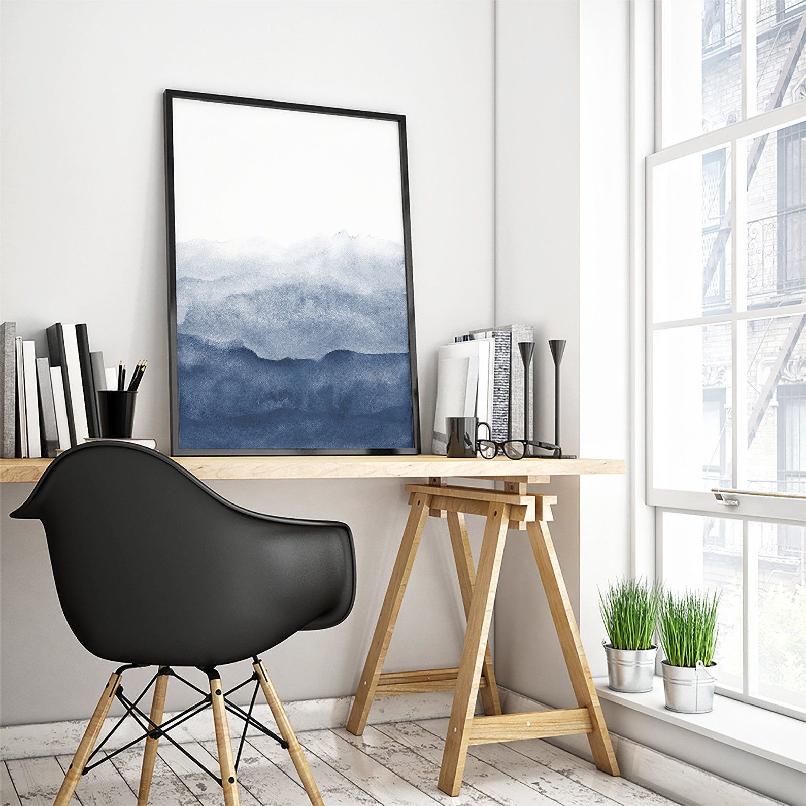 Blue Wall Art, Watercolor Prints, Navy Blue Wall Art, Blue Abstract