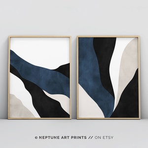 Arte de parede azul marinho, arte de parede azul abstrata, arte de pintura grande, arte de parede de quarto, conjunto de impressões de 2 peças, arte minimalista moderna para impressão