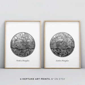 Set von 2 Stück Konstellation Karte Drucken Poster, schwarz und weiß Linie Kunst Illustration himmlische Karte Drucken Stern Karte Drucken Astronomie Stern Diagramm