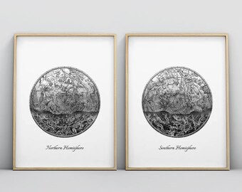 Set von 2 Stück Konstellation Karte Drucken Poster, schwarz und weiß Linie Kunst Illustration himmlische Karte Drucken Stern Karte Drucken Astronomie Stern Diagramm