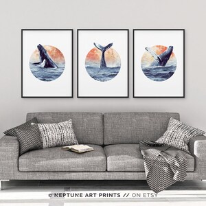 Set of 3 Whale Art Print, Bathroom Art, Sea Life Print, Baby Room ...