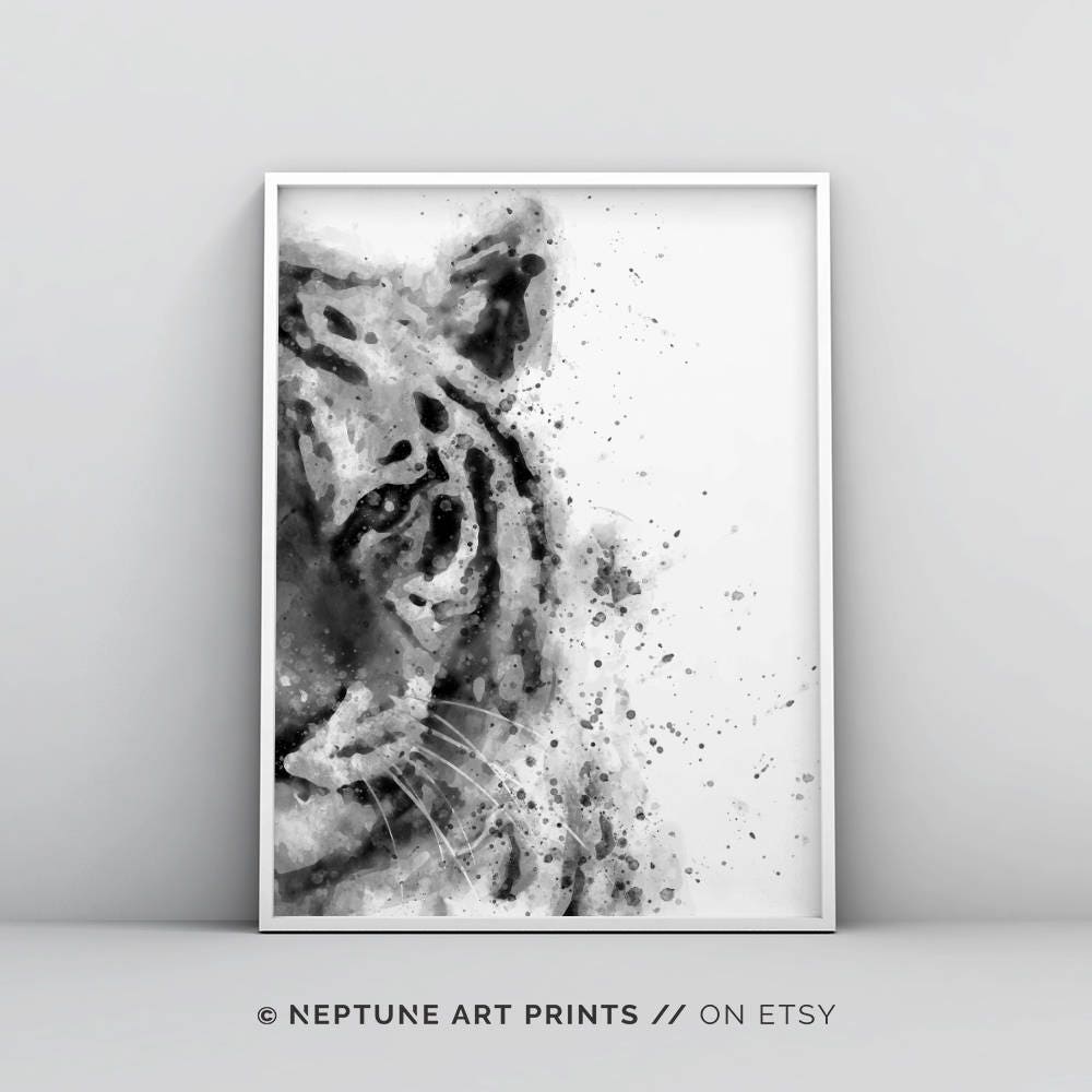  White Tiger Line Drawing Polygon Stripes Pattern Artwork Framed  A3 Wall Art Print: Posters & Prints