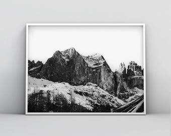 Nordic Mountain Printable, Mountain Print, Minimalistisch, Zwart-Wit, Bergketen, Printbare Kunst, Natuurlandschap, Scandinavische Poster