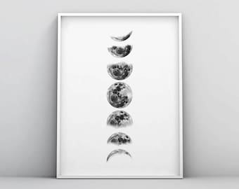 Moon Print Luna Poster Black White Art Minimalist Monochrome Lunar Phases  Art Scandinavian Art Nordic Print Kids Room Printable Nursery Art -   Canada