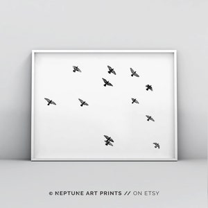Birds Wall Art Prints, Flock of Birds Flying, Minimalist Art, Scandinavian Print, Modern Wall Art, Ocean Sea Poster, Birds Printable Poster