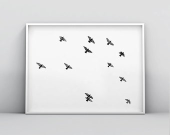 Vögel Wand Kunstdrucke, Herde von Vögeln fliegen, minimalistische Kunst, skandinavischen Druck, moderne Wandkunst, Ozean Meer Poster, Vögel druckbare Poster