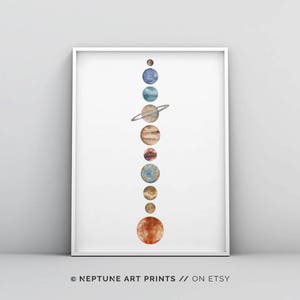 Solar System Printable, Watercolour Solar System, Watercolor Painting, Planets, Instant Download, Planet Print, Galaxy Printable Wall Art