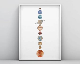 Solar System Printable, Watercolour Solar System, Watercolor Painting, Planets, Instant Download, Planet Print, Galaxy Printable Wall Art