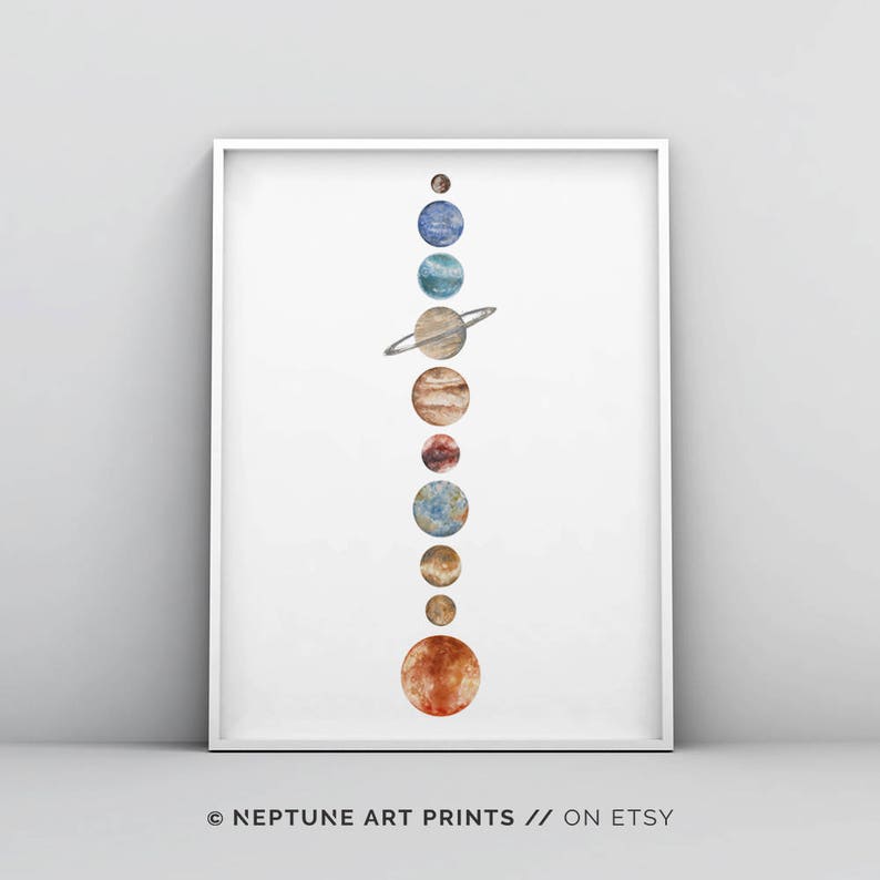Solar System Printable, Watercolour Solar System, Watercolor Painting, Planets, Instant Download, Planet Print, Galaxy Printable Wall Art image 1