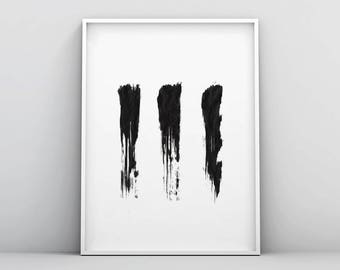 Abstract Painting, Black and White Watercolour Wall Art, Modern Minimalist Print, Brush Stroke, Printable Digital Download, Large Ink Poster