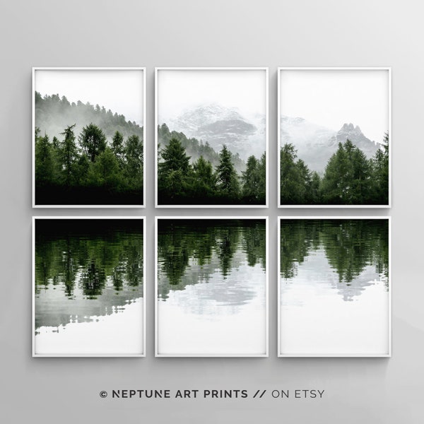 6 Piece Wall Art, Gallery Wall Art, Printable Wall Art, Set of 6 Wall Art, Woodland Art, Minimalist Forest Landscape, Extra Large Art Print