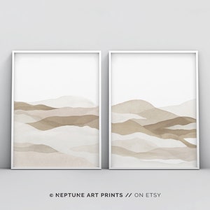 Set von 2 Stück Beige Wandkunst, Abstrakte Landschaft Malerei, Moderne Scandi Wandkunst Drucke, Neutral Print, Minimalistisches Poster, druckbare Kunst