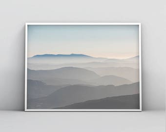 Abstract Blue Grey Mountains Printable Wall Art, Digital Download, Home Decor, Living Room Art, Bedroom Art, Nursery Poster, Landscape Art