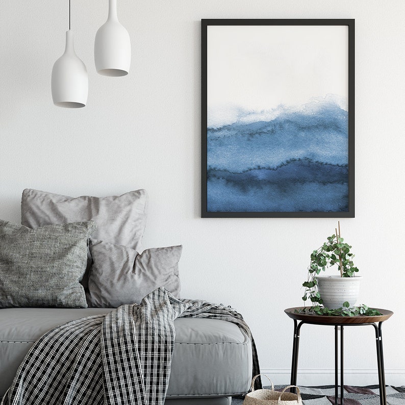 Set of 3 Navy Blue Wall Art Minimalist Print Blue Abstract Etsy
