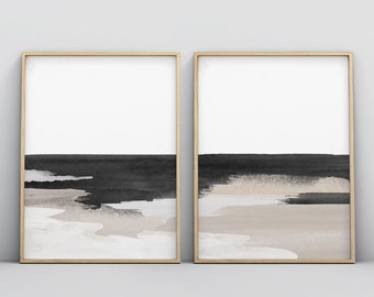 Black Beige Wall Art, 2 Piece Wall Art, Abstract Wall Art, Bedroom Wall Art, Living room Art, Dining Room Art, Black and White, Minimalist