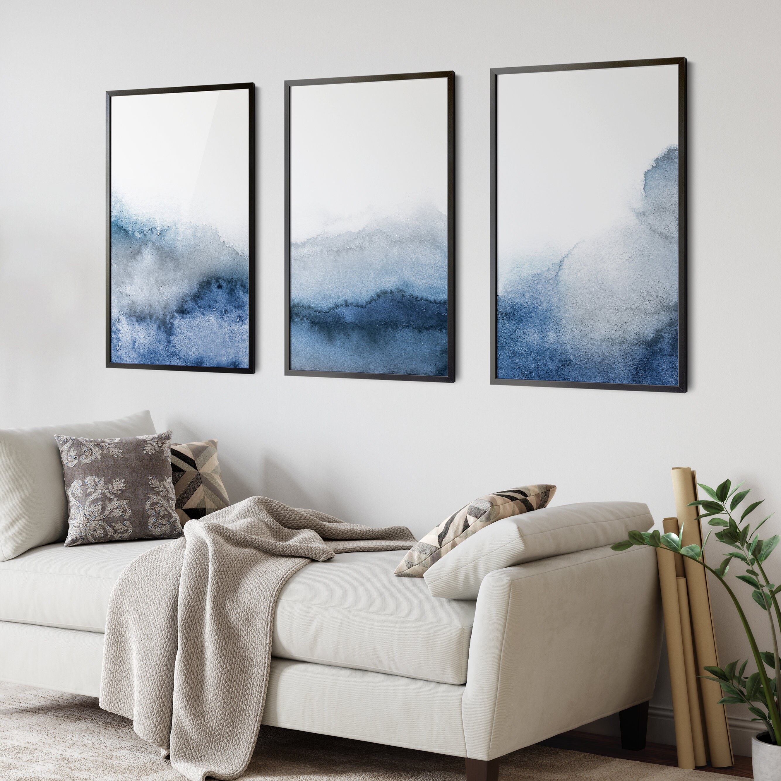 Set of 3 Blue Gray Wall Art Printable Abstract Art Blue Grey Etsy Canada