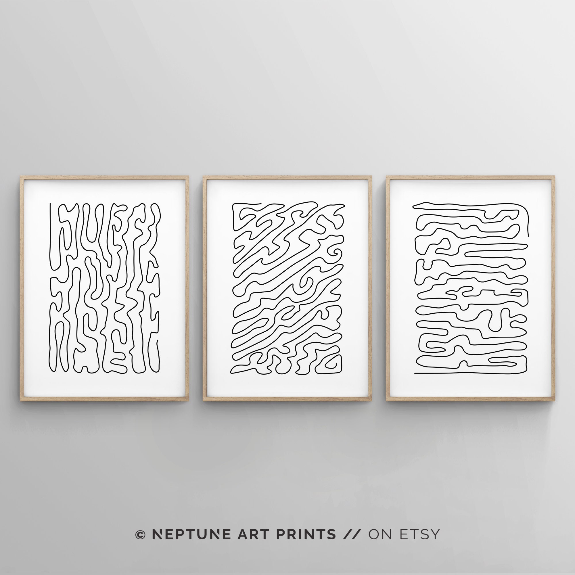 Set of 3 Abstract Line Art Drawing Poster Prints 3 Piece Etsy