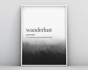 Wanderlust Definition Printable, Word Definition Print, Travel Definition Wall Art, Travel Words Print, Home Decor, Wanderlust Printable