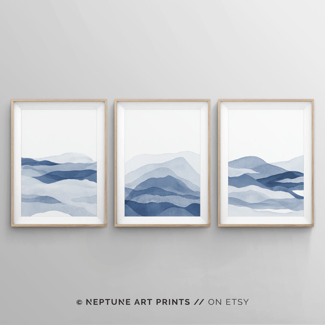 Set of 3 Piece Blue Wall Art, Abstract Navy Blue Painting, Wall Art ...