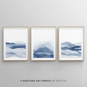 Set of 3 Piece Blue Wall Art, Abstract Navy Blue Painting, Wall Art Prints, Instant Digital Download, Minimalist Poster Printable Art Decor
