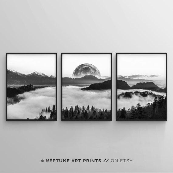 Stampa di poster artistici da parete con fotografia in bianco e nero, set  di 3 pezzi