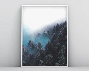 Printable Wall Art, Blue Forest Wall Art, Blue Landscape Art, Blue Nature Print, Modern Blue Printable, Forest Photography Printable, Indigo
