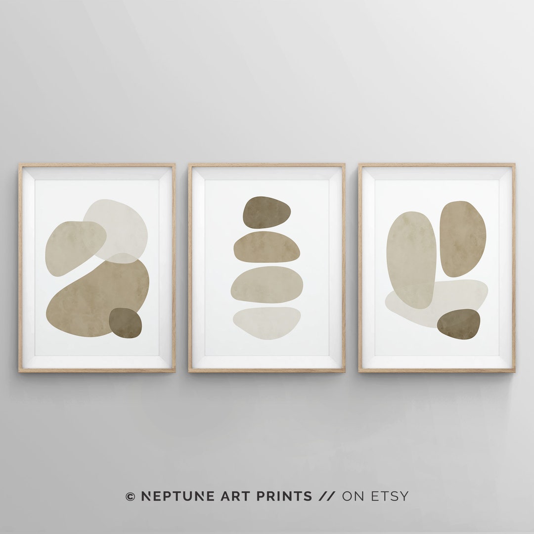 3 Piece Beige Boho Wall Art Poster Print, Abstract Mid Century Earth ...