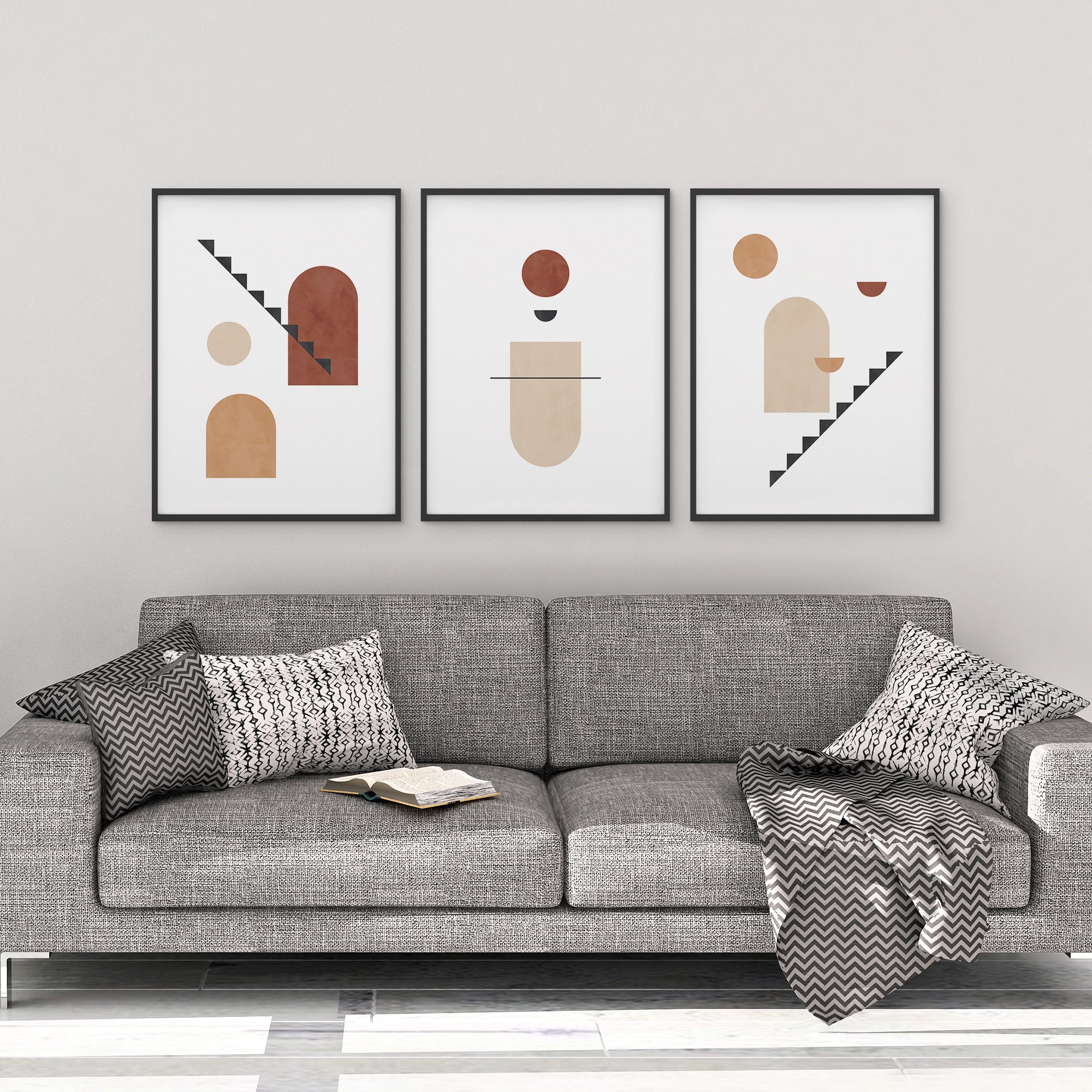 3 Piece Abstract Wall Art Prints Contemporary Print Burgundy | Etsy