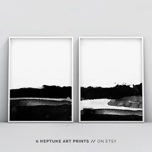 Set of 2 Minimalist Wall Art Print, Brush Strokes, Large, Minimalism, Ink, Scandinavian, Modern, Abstract, Poster, Black and White Printable