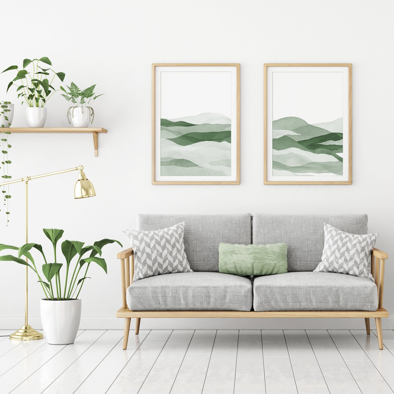 2 Piece Sage Green Abstract Wall Art Forest Green Art Etsy