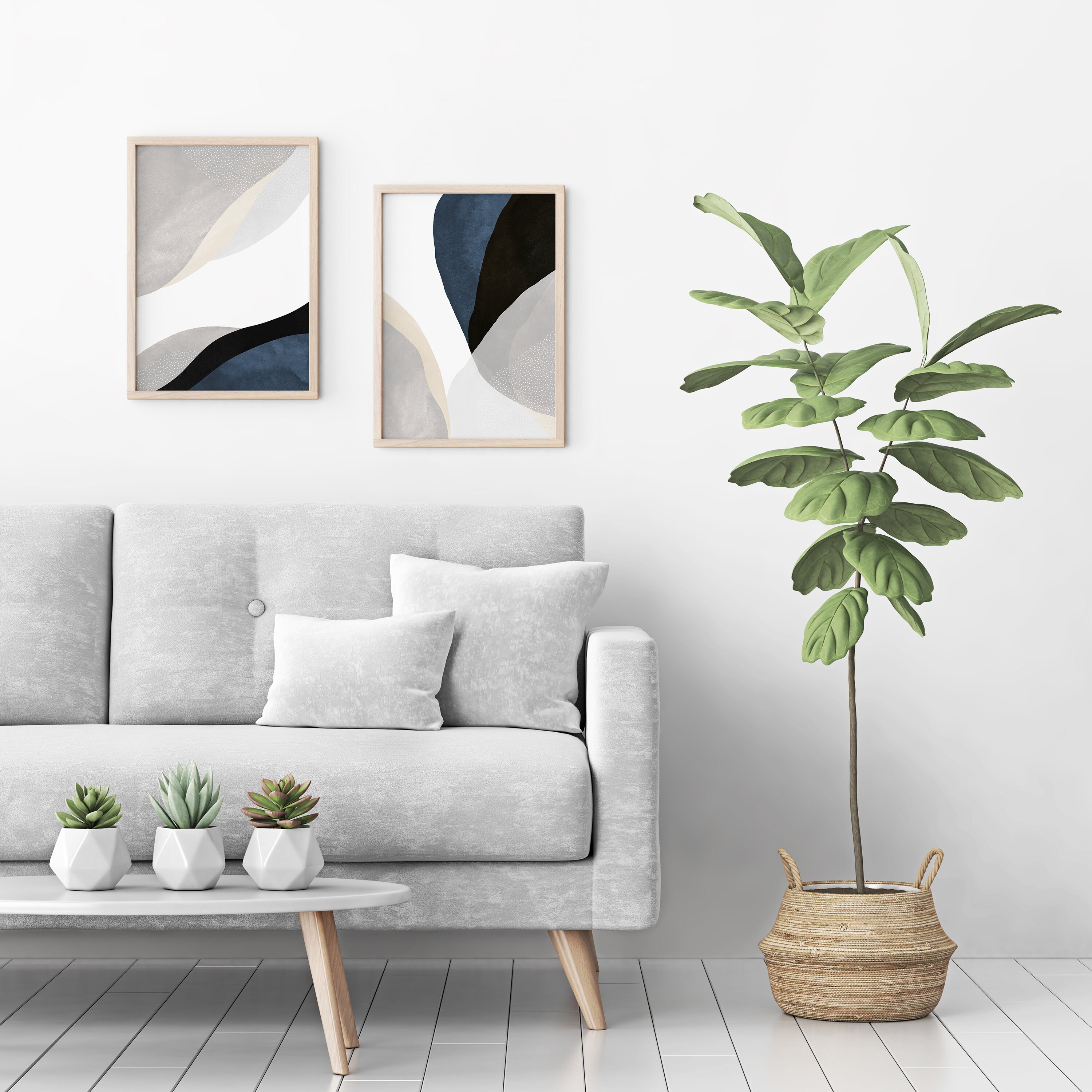 Navy Blue Wall Art 2 Piece Art Prints Abstract Wall Art Etsy UK