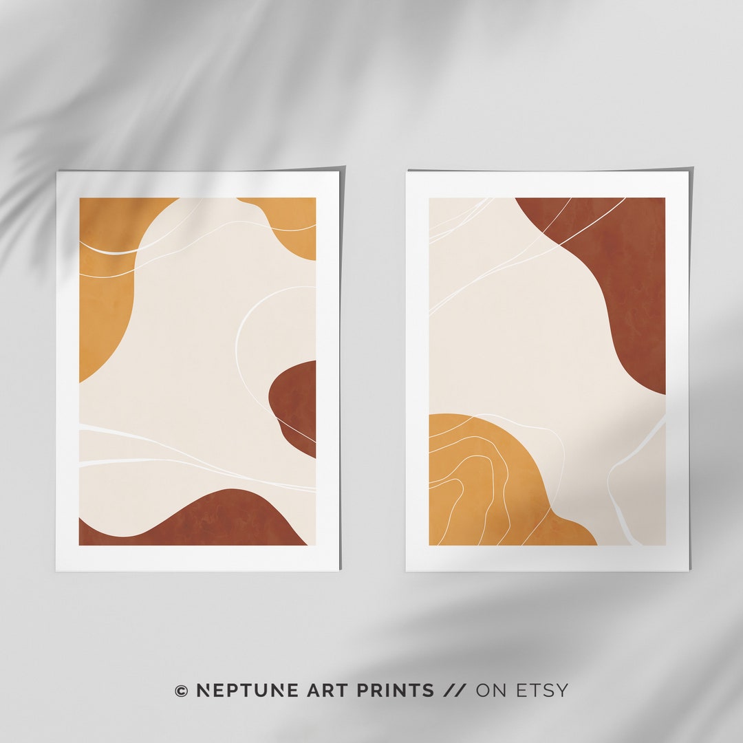 2 Piece Abstract Mid Century Terracotta Modern Earth Tone Wall Art ...
