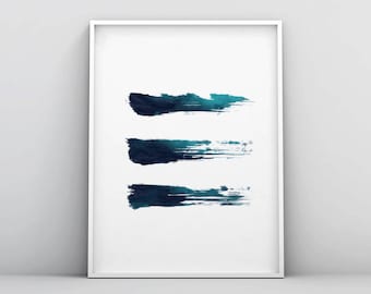 Abstract Brush Print, Abstract Brush Art, Modern Blue Art, Modern Teal Art, Brush Strokes Wall Art, Poster, Minimalist Decor, Turquoise Art