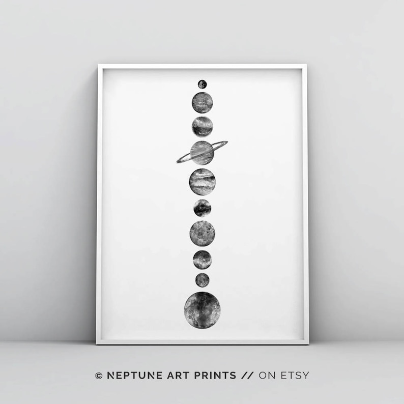 Solar System Wall Art, Black and White, Planets Printable, Space Poster, The Solar System Poster, Minimalist, Digital Download, Space Print 