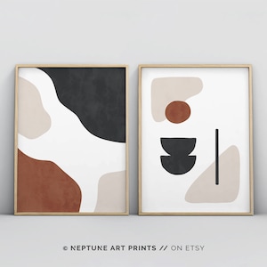 2 Piece Abstract Mid Century Terracotta Modern Earth Tone Wall Art, Set of 2 Burgundy Red Masala Printable Wall Art, Minimalistic Wall Art