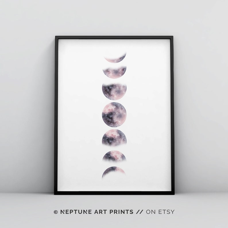 Pink Blush Blue Phases of the Moon Printable, Moon Phases Printable ...
