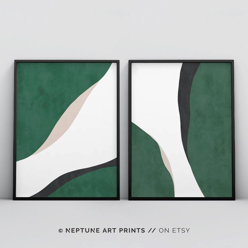 2 Piece Mid Century Forest Green Wall Art Poster Print Large Etsy Canada