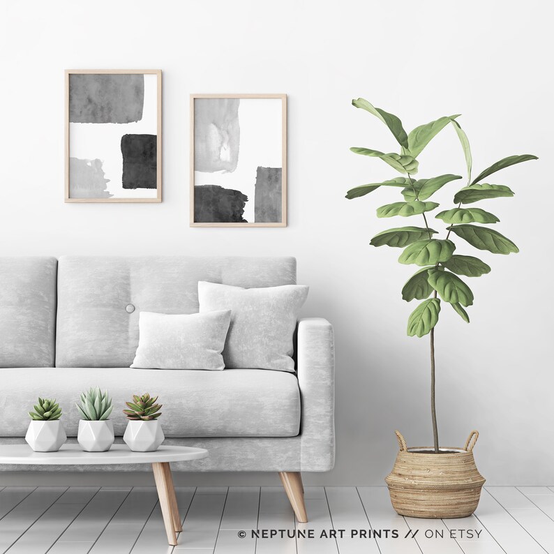 Mid Century Black and White Modern Wall Art Ensemble de 2 Art Etsy