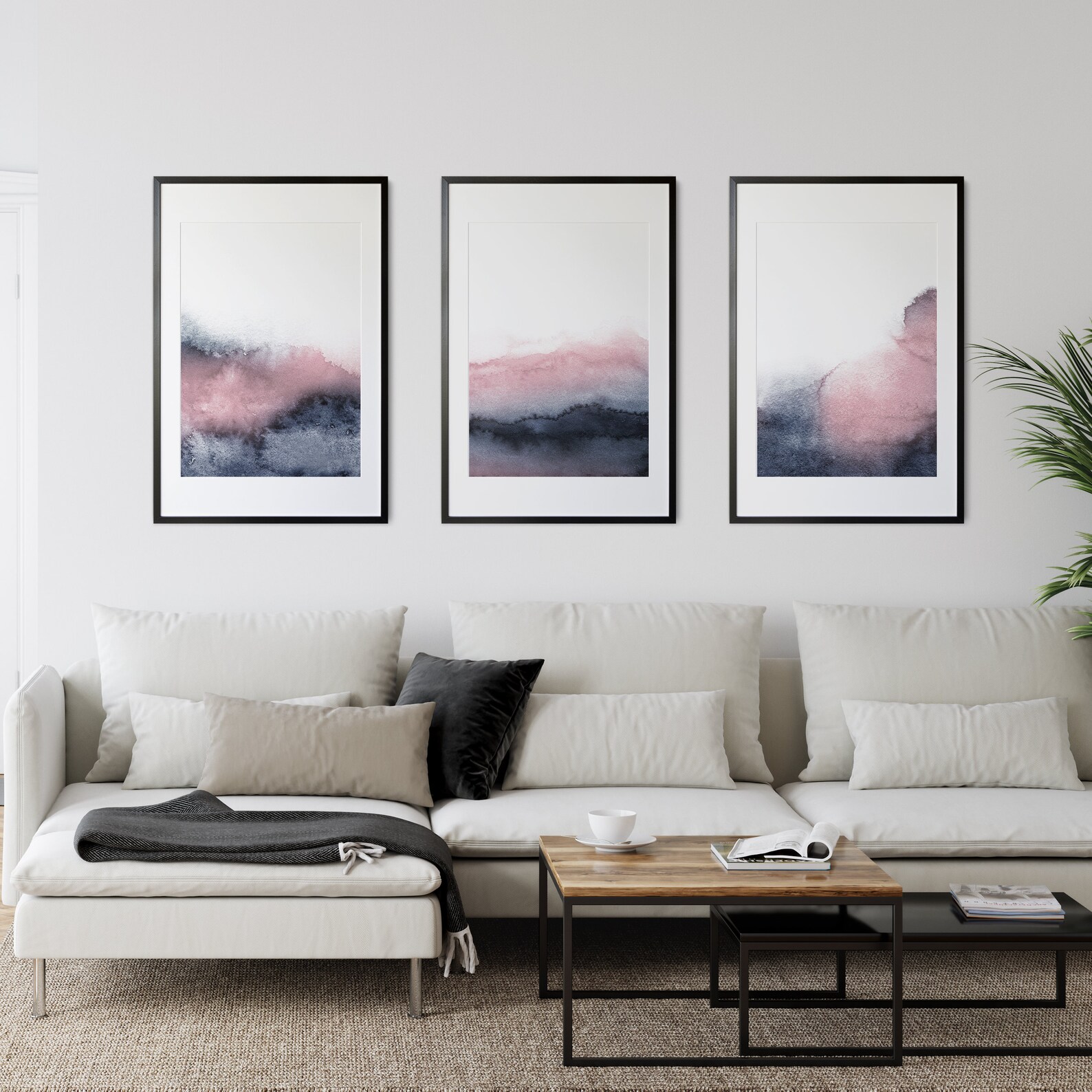 Set of 3 Piece Wall Art Printable Print Set Pink Blue Etsy Canada