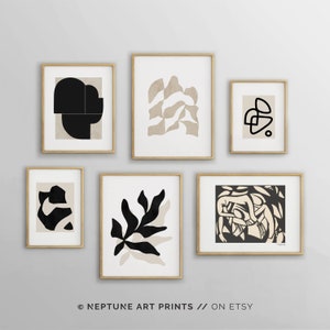 Wall Art Set, Large Wall Art, Black and White Wall Art, 6 Piece Minimalist Wall Art, Neutral Earth Tone Art Prints, Abstract Beige Wall Art