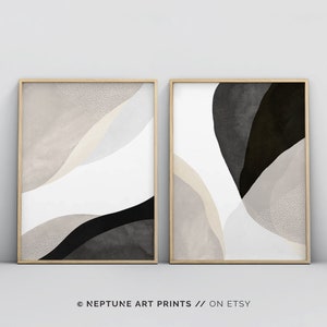 2 Piece Art Prints, Abstract Poster Set, Bedroom Wall Art, Black Beige Wall Art, Dining Room Art, Black and White Minimalist Contemporary