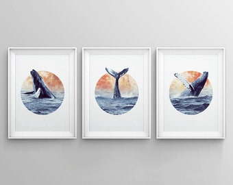 Set of 3 Whale Art Print, Bathroom Art, Sea Life Print, Baby Room Coastal Art Decor, Nautical Nursery Top Sellers Printable Wall Art Digital