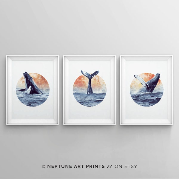 Set of 3 Whale Art Print, Bathroom Art, Sea Life Print, Baby Room Coastal Art Decor, Nautical Nursery Top Sellers Printable Wall Art Digital