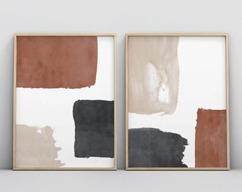 Mid Century Wall Art, Set of 2 Wall Art, Minimalistic Wall Art, Abstract Wall Art, Terracotta Art, Burgundy Wall Art, Modern Painting Art